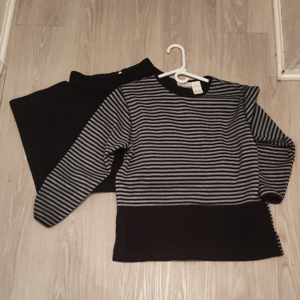 Erika Black and Gray Striped dress sweatsuit